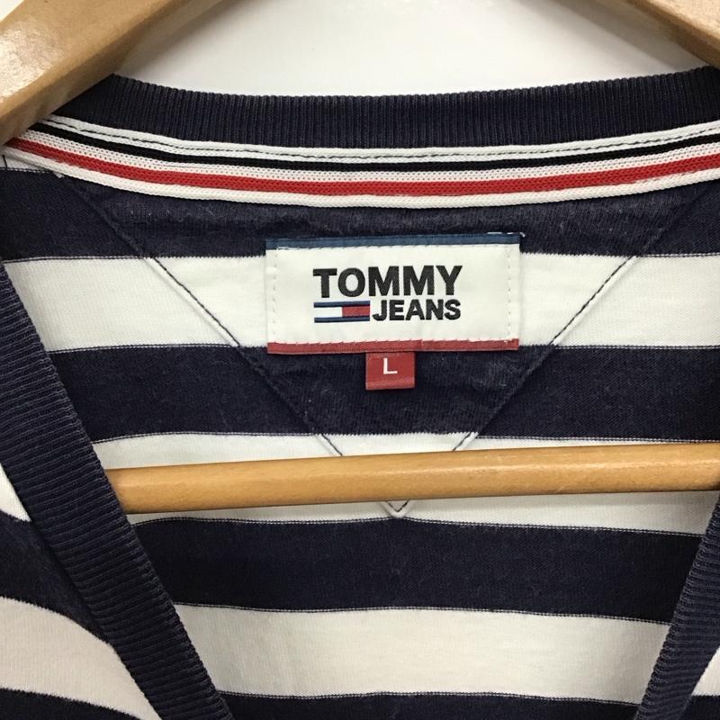 トミー ジーンズ TOMMY JEANS Tシャツ 半袖 L ボーダー柄 白 / ホワイト / X 紺 / ネイビー /  メンズ USED 古着 中古 10134830
