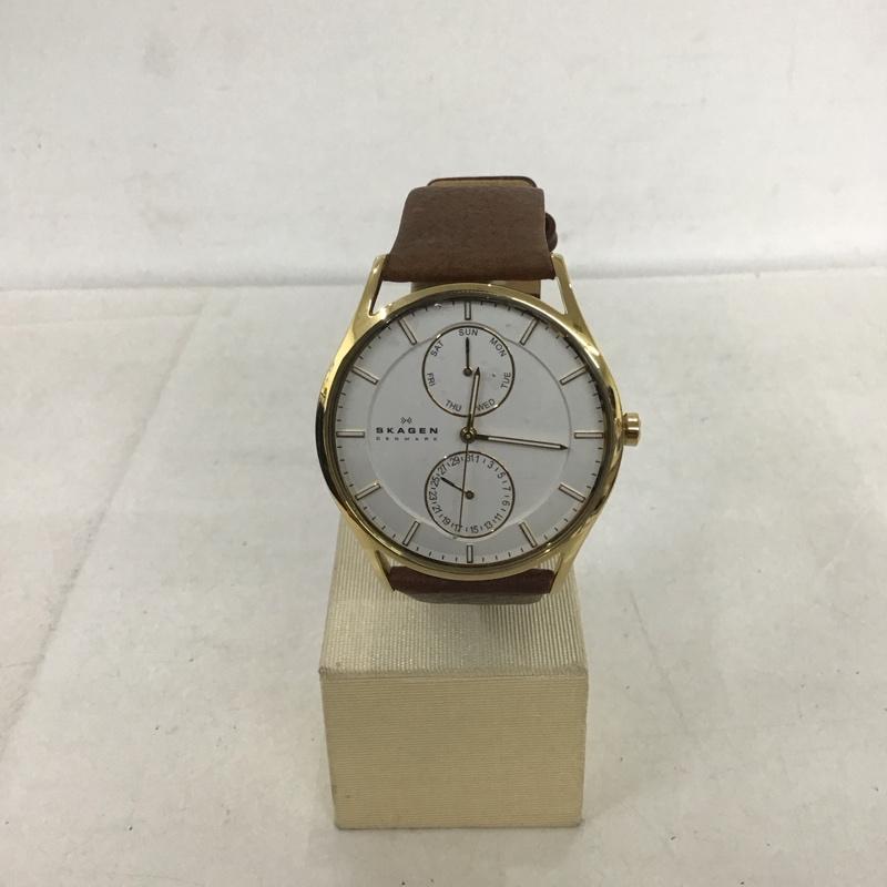 スカーゲン SKAGEN 腕時計 アナログ（クォーツ式） SKW6066 レザーベルト ロゴ、文字 茶 / ブラウン /  メンズ USED 古着 中古 10134338