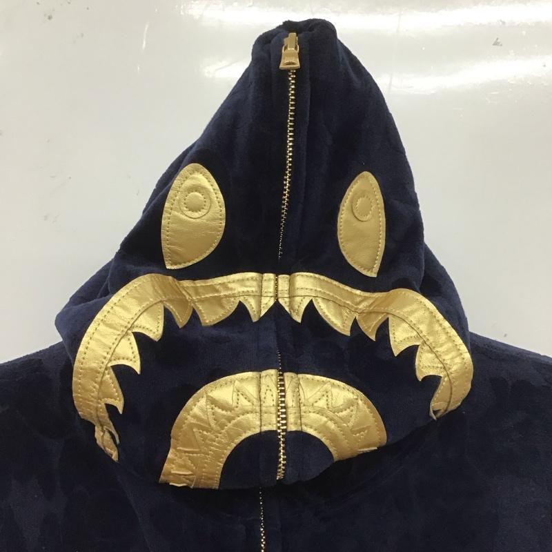 アベイシングエイプ A BATHING APE パーカー 長袖 001ZPD801018X シャーク フルジップ パイル 総柄 紺 / ネイビー /  メンズ USED 古着 中古 10107423