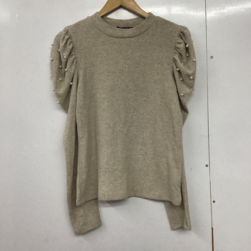 ザラ ZARA ニット、セーター 長袖 5039 926 720 パフスリーブ パール風 L 無地 ベージュ / ベージュ /  レディース USED 古着 中古 10143804