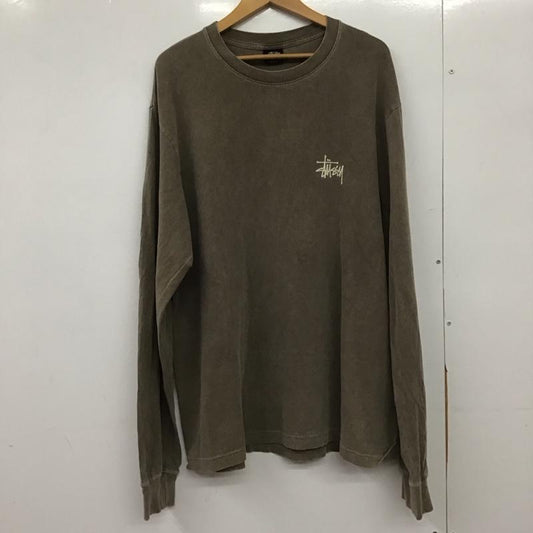 ステューシー STUSSY カットソー 長袖 長袖カットソー プリントカットソー クルーネック XL ロゴ、文字 茶 / ブラウン /  メンズ USED 古着 中古 10150599