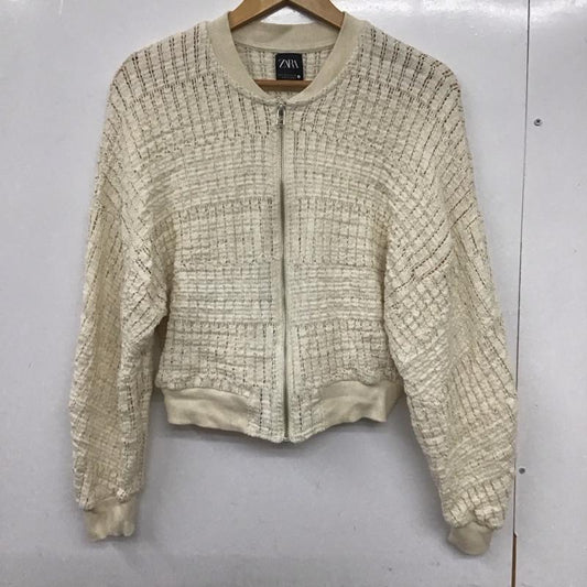 ザラ ZARA ジャケット、上着 ジャンパー、ブルゾン 5584/454/712 ラスティックボンバージャケット ジップアップブルゾン S 無地 オフホワイト / オフホワイト /  レディース USED 古着 中古 10133137