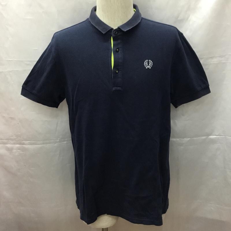 フレッドペリー FRED PERRY ポロシャツ 半袖 半袖ポロシャツ カラーシャツ 半袖カットソー XL ロゴ、文字 紺 / ネイビー /  メンズ USED 古着 中古 10109004