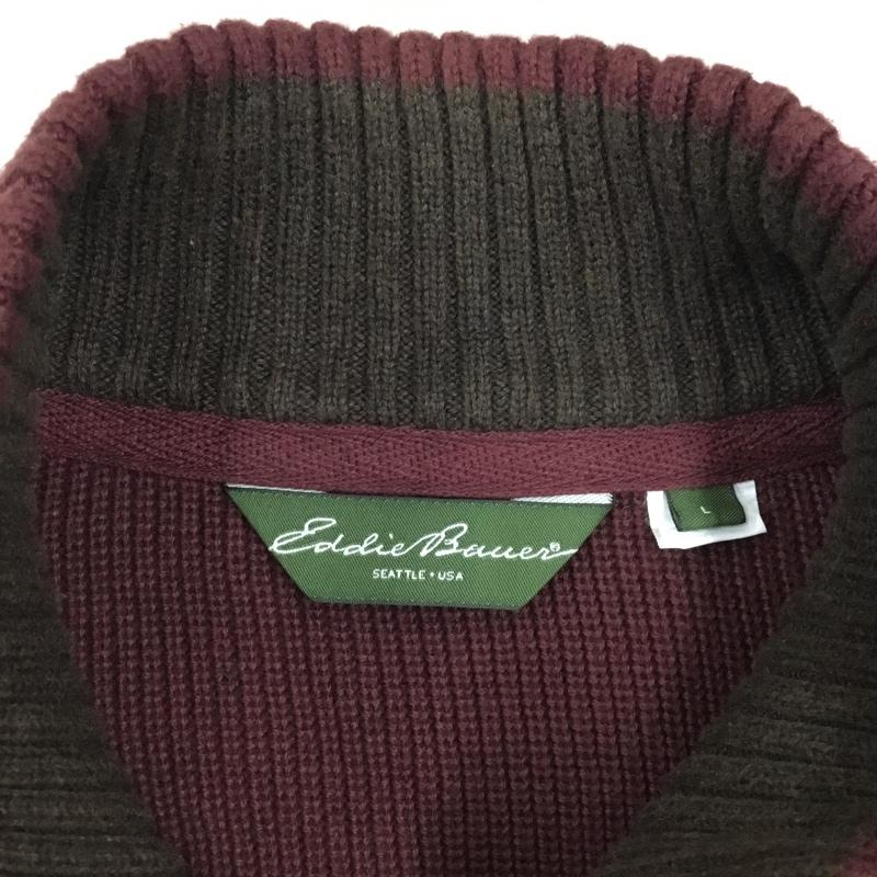 エディーバウアー Eddie Bauer ニット、セーター 長袖 長袖ニットカットソー ニット セーター ジップネックニット L プリント えんじ / ワインレッド /  メンズ USED 古着 中古 10122311