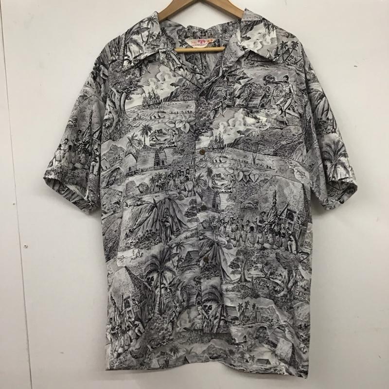 シアーズ SEARS シャツ、ブラウス 半袖 半袖シャツ プリントシャツ ポケットシャツ アロハシャツ プリント 白 / ホワイト / X 黒 / ブラック /  メンズ USED 古着 中古 10135963
