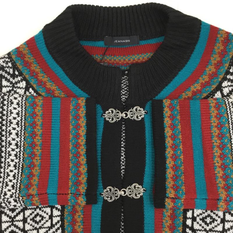 ジーナシス JEANASIS カーディガン 長袖 JS064146CF FREE 総柄 黒 / ブラック / X 赤 / レッド /  レディース USED 古着 中古 10141094