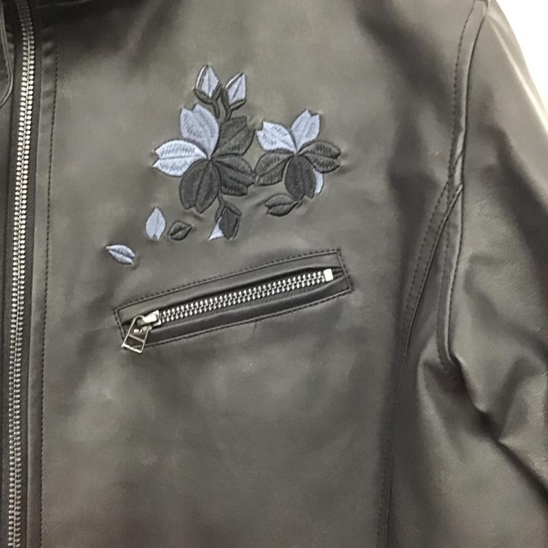 ミヤビムスビ 雅結 ジャケット、上着 ジャンパー、ブルゾン フェイクレザージャケット ジップアップジャケット スタンドカラー XXL 刺繍 黒 / ブラック /  メンズ USED 古着 中古 10149543