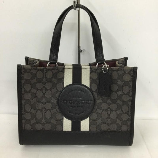 コーチ COACH ハンドバッグ ハンドバッグ CQ877 デンプシー キャリーオール シグネチャー ジャカード ストライプ アンド コーチ パッチ 総柄 黒 / ブラック /  レディース USED 古着 中古 10128994