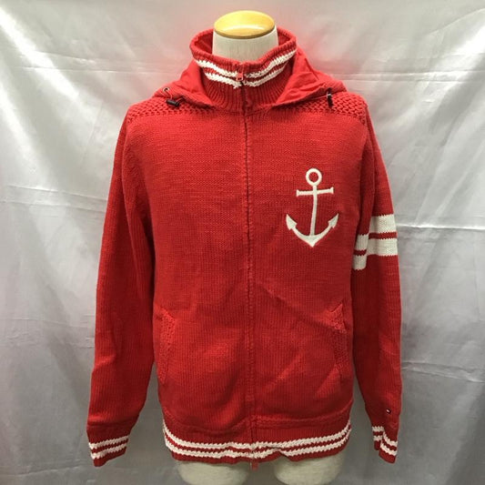 トミーヒルフィガー TOMMY HILFIGER ジャケット、上着 ジャケット、ブレザー ジップアップニットジャケット 長袖ニットカーディガン アウター XL ロゴ、文字 白 / ホワイト / X 赤 / レッド /  メンズ USED 古着 中古 10111330