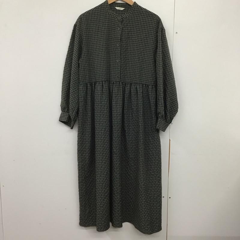 エヘカソポ ehka sopo ワンピース ロングスカート 1106971 シャツワンピース バンドカラー FREE チェック 灰 / グレー / X 黒 / ブラック /  レディース USED 古着 中古 10144364