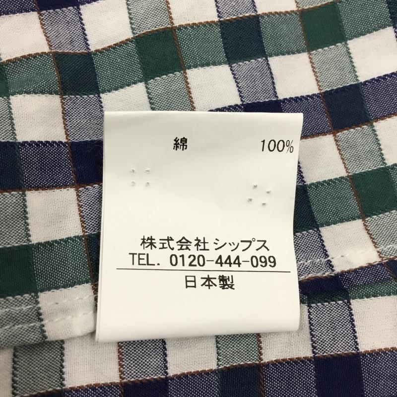 シップス SHIPS シャツ、ブラウス 長袖 111-14-0394 ボタンダウン S チェック 白 / ホワイト / X 緑 / グリーン / X 紺 / ネイビー /  メンズ USED 古着 中古 10116108
