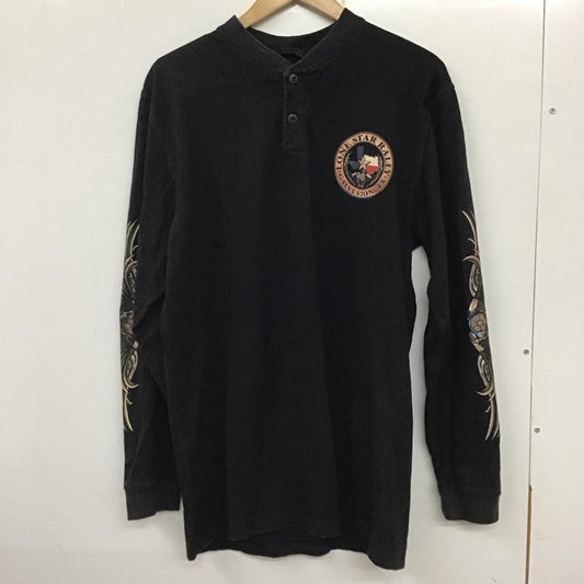 古着 USED カットソー 長袖 長袖カットソー プリントカットソー ヘンリーネック 古着 L プリント 黒 / ブラック /  メンズ USED 古着 中古 10137134