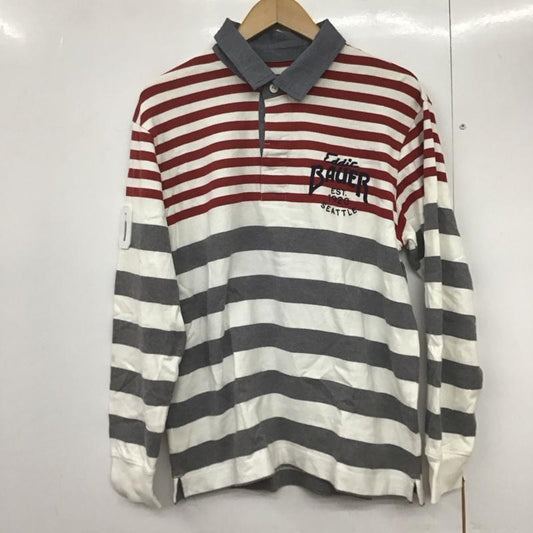 エディーバウアー Eddie Bauer カットソー 長袖 長袖カットソー カラーシャツ 長袖ポロシャツ M ボーダー柄 白 / ホワイト / X 赤 / レッド / X 灰 / グレー /  メンズ USED 古着 中古 10143186