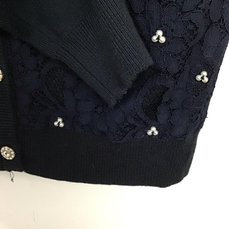 セシルマクビー CECIL McBEE カーディガン 長袖 M8701 レース ビジュー M  紺 / ネイビー /  レディース USED 古着 中古 10119594