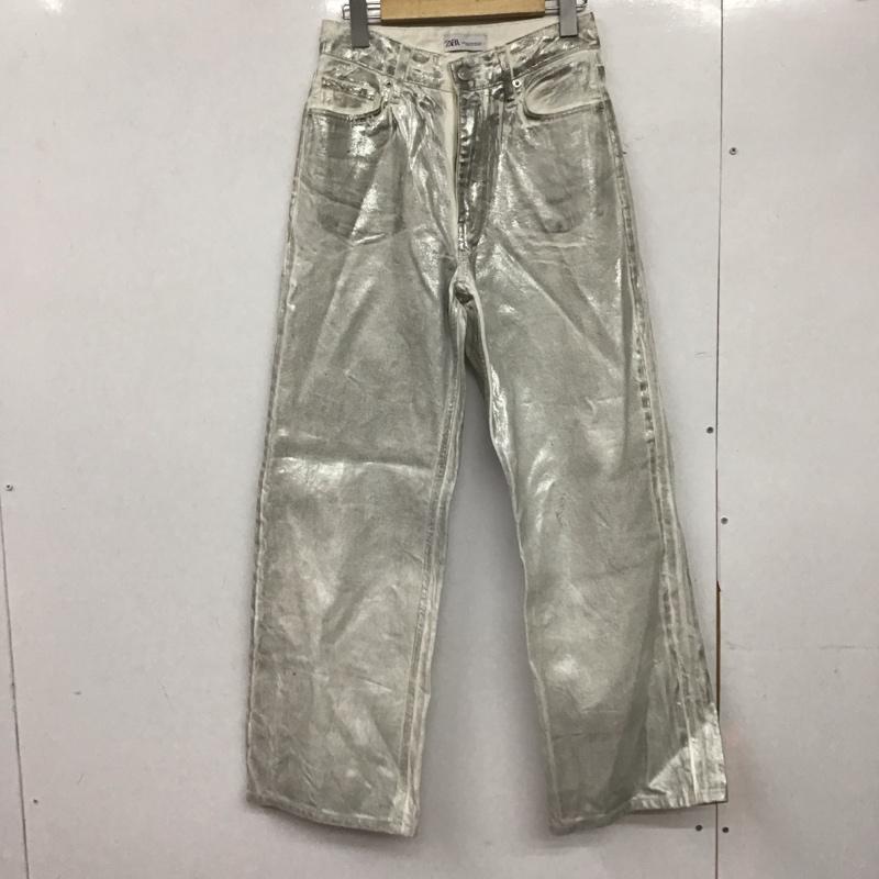 ザラ ZARA パンツ デニム、ジーンズ デニムパンツ ワイドパンツ カジュアルパンツ 36インチ 無地 白 / ホワイト / X 銀 / シルバー /  レディース USED 古着 中古 10145425