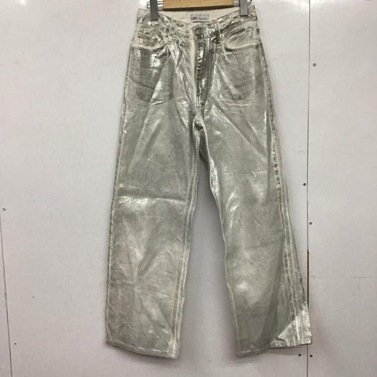 ザラ ZARA パンツ デニム、ジーンズ デニムパンツ ワイドパンツ カジュアルパンツ 36インチ 無地 白 / ホワイト / X 銀 / シルバー /  レディース USED 古着 中古 10145425