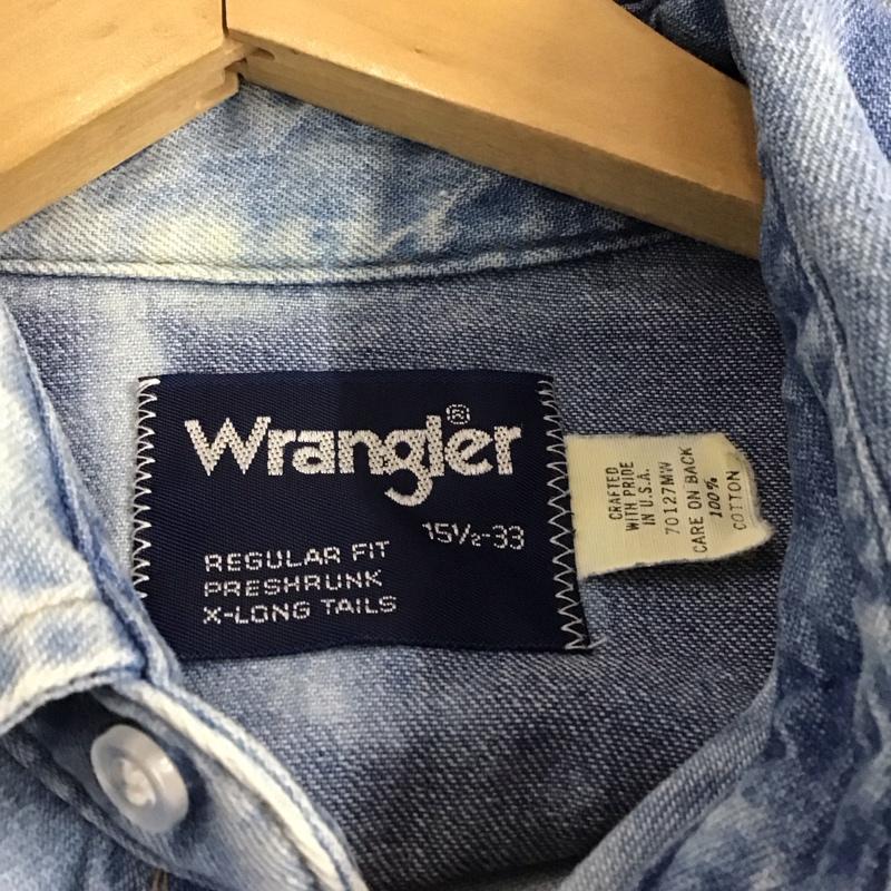 ラングラー Wrangler シャツ、ブラウス 長袖 長袖シャツ 無地シャツ カラーシャツ デニムシャツ 80s 90s ロゴ、文字 インディゴ / インディゴ /  メンズ USED 古着 中古 10141884