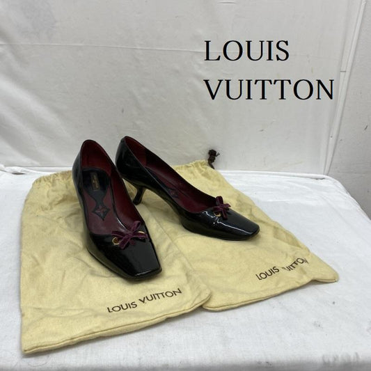 ルイヴィトン LOUIS VUITTON パンプス パンプス BR0055 エナメル リボン パンプス 37 24.0cm 黒 / ブラック / black レディース USED 古着 中古 50094164