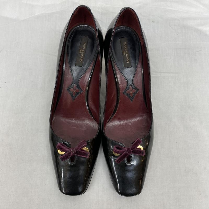 ルイヴィトン LOUIS VUITTON パンプス パンプス BR0055 エナメル リボン パンプス 37 24.0cm 黒 / ブラック / black レディース USED 古着 中古 50094164