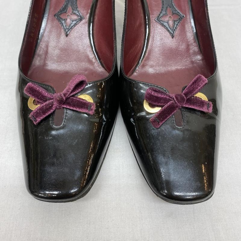 ルイヴィトン LOUIS VUITTON パンプス パンプス BR0055 エナメル リボン パンプス 37 24.0cm 黒 / ブラック / black レディース USED 古着 中古 50094164