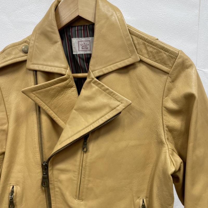 ビービーゴシップ B.BGOSSIP ジャケット、上着 レザージャケット B.B gossip ダブル ライダース 山羊革 ゴートレザー ストライプ ベージュ / ベージュ / beige X キャメル / キャメル / メンズ USED 古着 中古 50096238
