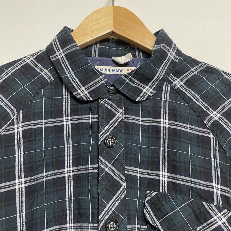 ガイジンメイド GAIJIN MADE シャツ、ブラウス 七分袖 チェック柄 七分 ラグランスリーブ プルオーバーシャツ M チェック 紺 / ネイビー / navy メンズ USED 古着 中古 50096401