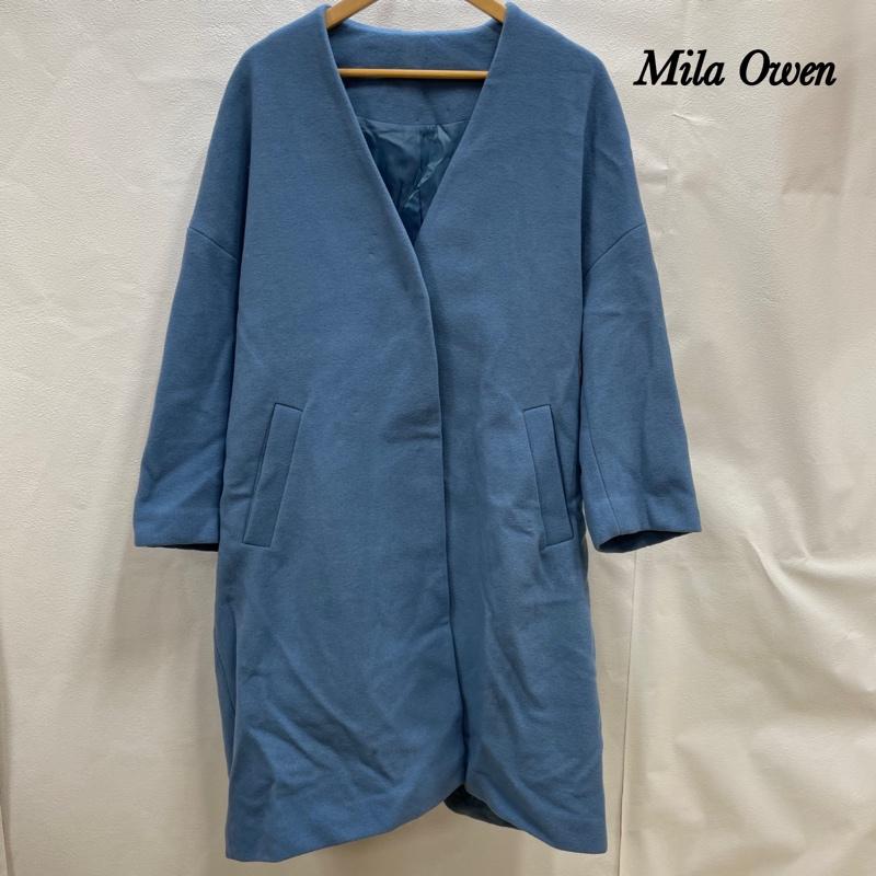 ミラ オーウェン Mila Owen コート コート一般 Mila Owen チェスターコート ノーカラー ロング onesize ポリエステル BLU 無地 09FKB216001 one 無地 水色 / ライトブルー / レディース USED 古着 中古 50096674