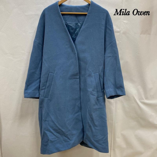 ミラ オーウェン Mila Owen コート コート一般 Mila Owen チェスターコート ノーカラー ロング onesize ポリエステル BLU 無地 09FKB216001 one 無地 水色 / ライトブルー / レディース USED 古着 中古 50096674