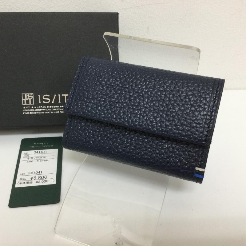 古着 USED 財布 コンパクト財布 IS/IT イズ イット 341041 水シボエンボス加工 やぎ革コンパクトウオレット タグ・箱付 - 無地 紺 / ネイビー / navy メンズ USED 古着 中古 50098461