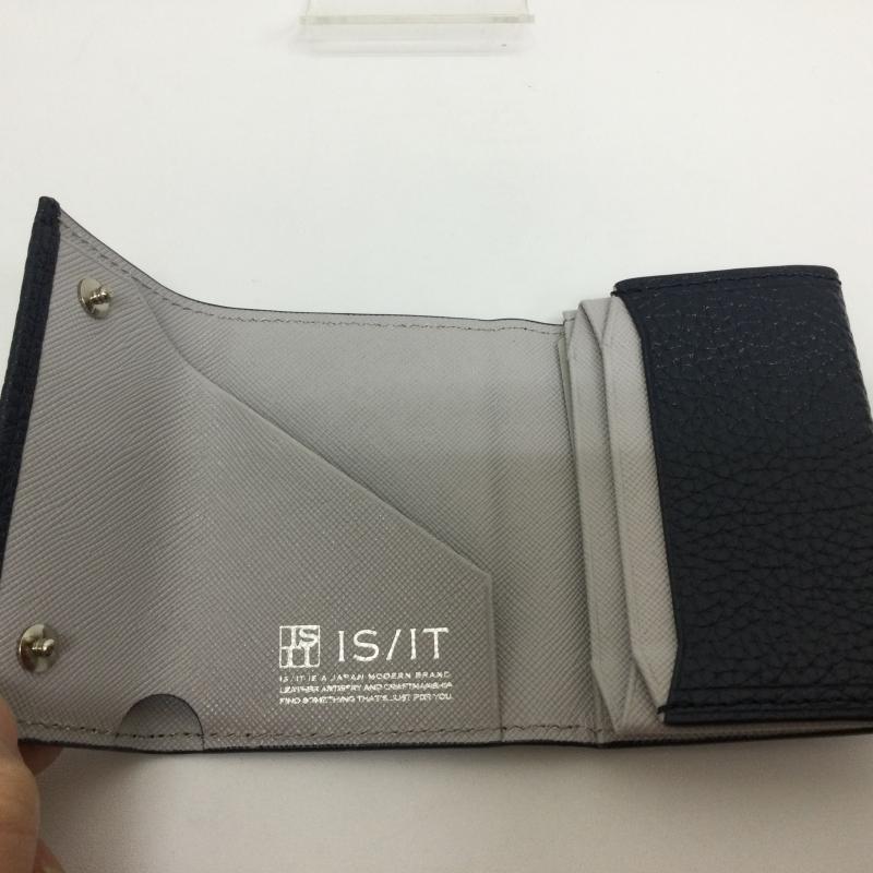 古着 USED 財布 コンパクト財布 IS/IT イズ イット 341041 水シボエンボス加工 やぎ革コンパクトウオレット タグ・箱付 - 無地 紺 / ネイビー / navy メンズ USED 古着 中古 50098461