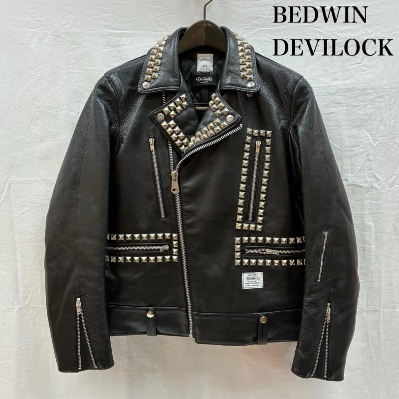 ベドウィン BEDWIN ジャケット、上着 レザージャケット Devilock デビロック 22SS スタッズ カーフレザー ダブル ライダース 鋲ジャン 3 黒 / ブラック / black メンズ USED 古着 中古 50098510