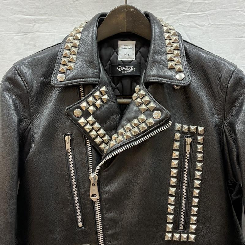 ベドウィン BEDWIN ジャケット、上着 レザージャケット Devilock デビロック 22SS スタッズ カーフレザー ダブル ライダース 鋲ジャン 3 黒 / ブラック / black メンズ USED 古着 中古 50098510