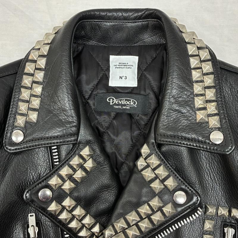 ベドウィン BEDWIN ジャケット、上着 レザージャケット Devilock デビロック 22SS スタッズ カーフレザー ダブル ライダース 鋲ジャン 3 黒 / ブラック / black メンズ USED 古着 中古 50098510