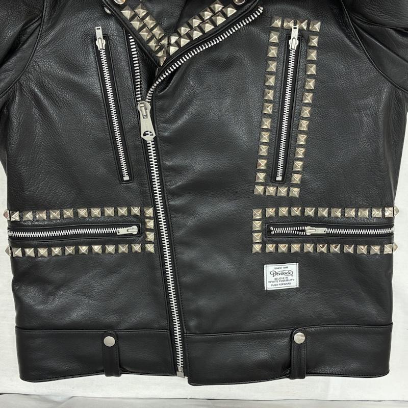 ベドウィン BEDWIN ジャケット、上着 レザージャケット Devilock デビロック 22SS スタッズ カーフレザー ダブル ライダース 鋲ジャン 3 黒 / ブラック / black メンズ USED 古着 中古 50098510
