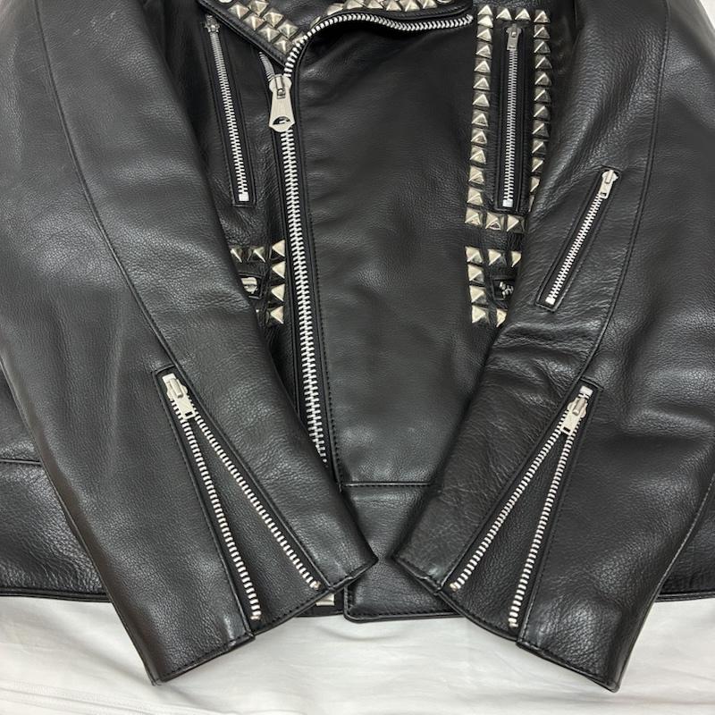 ベドウィン BEDWIN ジャケット、上着 レザージャケット Devilock デビロック 22SS スタッズ カーフレザー ダブル ライダース 鋲ジャン 3 黒 / ブラック / black メンズ USED 古着 中古 50098510