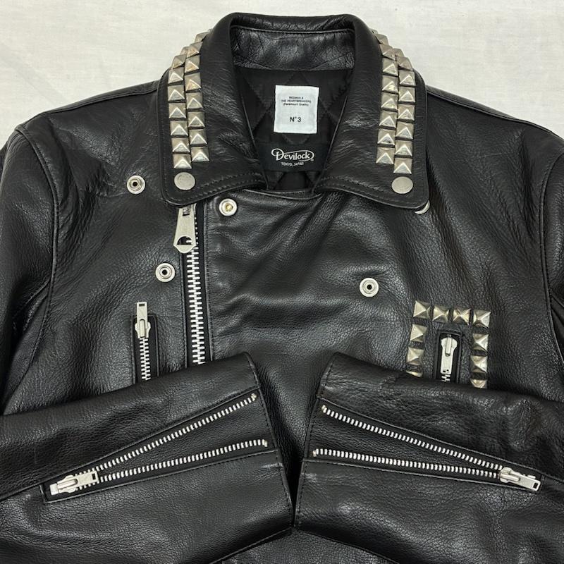 ベドウィン BEDWIN ジャケット、上着 レザージャケット Devilock デビロック 22SS スタッズ カーフレザー ダブル ライダース 鋲ジャン 3 黒 / ブラック / black メンズ USED 古着 中古 50098510