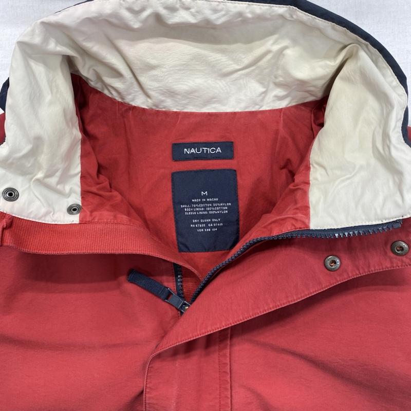 ノーティカ NAUTICA ジャケット、上着 ジャンパー、ブルゾン NAUTICA ジップアップ ナイロンジャケット 刺繍ロゴ 収納式フード M M ロゴ、文字 X 刺繍 赤 / レッド / red X 白 / ホワイト / white X 紺 / ネイビー / navy メンズ USED 古着 中古 50098519