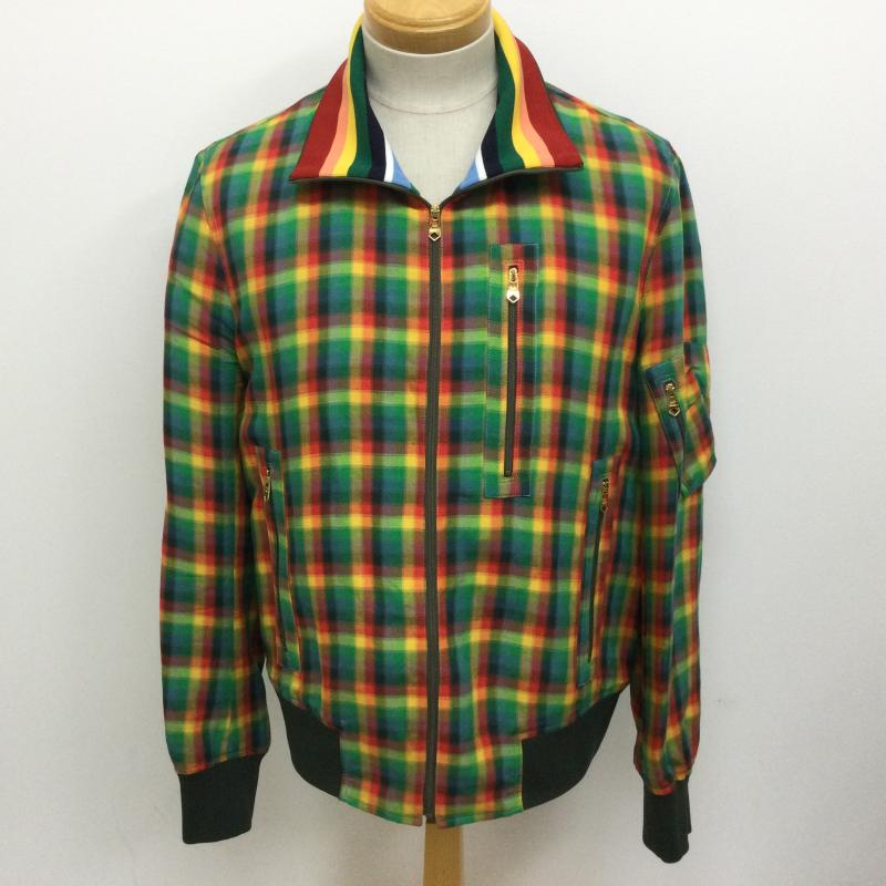 ポールスミス Paul Smith ジャケット、上着 ジャンパー、ブルゾン 173104 麻・レーヨン混 マドラスチェック柄 マルチストライプ トラックジャケット ライトアウター XL チェック X ストライプ 赤 / レッド / red X 緑 / グリーン / green X 黄 / イエロー / yellow メンズ USED 古着 中古 50098947