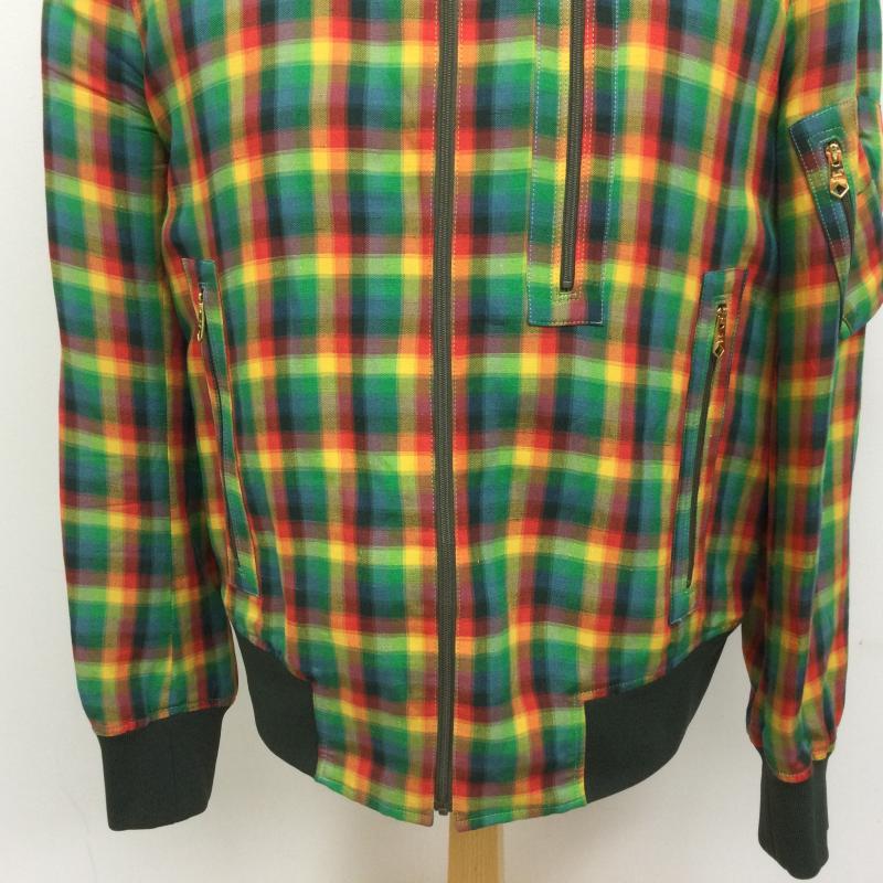 ポールスミス Paul Smith ジャケット、上着 ジャンパー、ブルゾン 173104 麻・レーヨン混 マドラスチェック柄 マルチストライプ トラックジャケット ライトアウター XL チェック X ストライプ 赤 / レッド / red X 緑 / グリーン / green X 黄 / イエロー / yellow メンズ USED 古着 中古 50098947