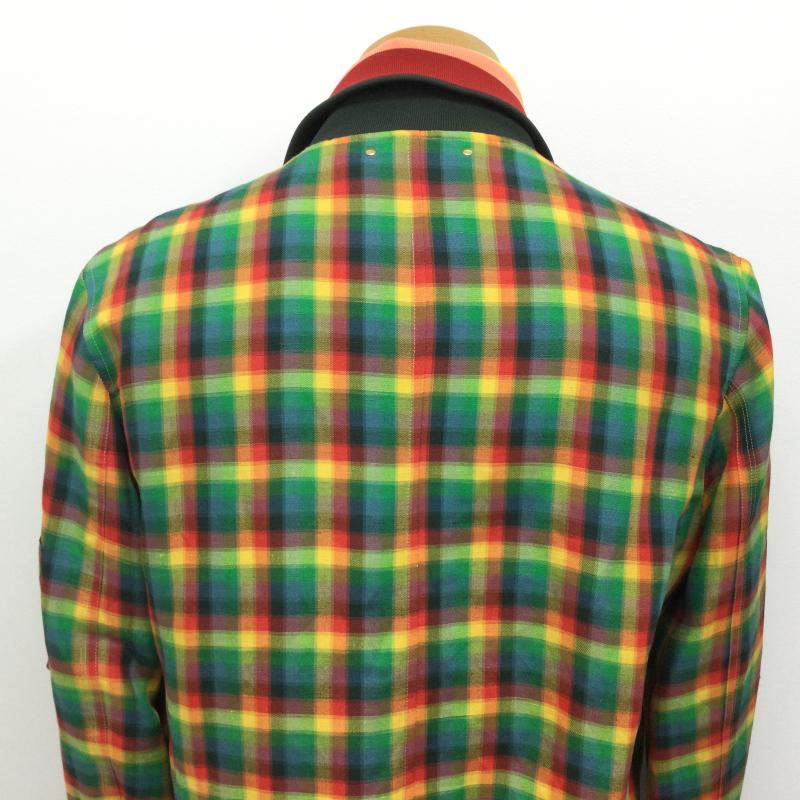 ポールスミス Paul Smith ジャケット、上着 ジャンパー、ブルゾン 173104 麻・レーヨン混 マドラスチェック柄 マルチストライプ トラックジャケット ライトアウター XL チェック X ストライプ 赤 / レッド / red X 緑 / グリーン / green X 黄 / イエロー / yellow メンズ USED 古着 中古 50098947