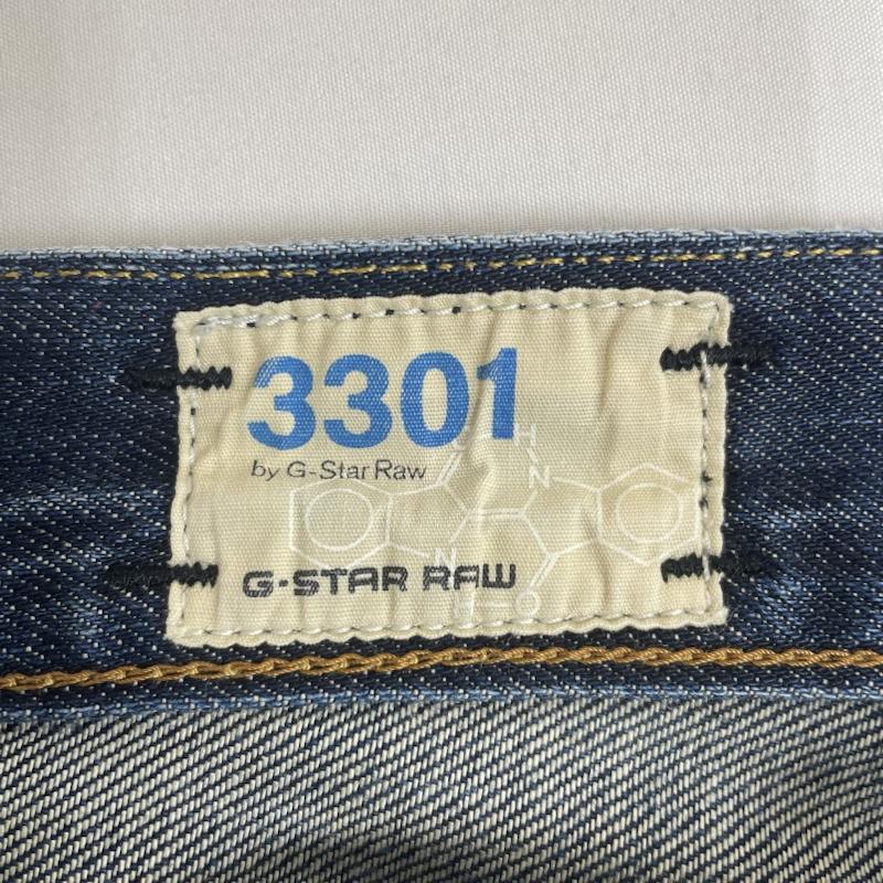ジースターロゥ G-STAR RAW パンツ デニム、ジーンズ 3301 ストレート ジーンズ デニム テーパード ストレッチ ボタンフライ 501210282 28インチ ロゴ、文字 X 刺繍 インディゴ / インディゴ / Indigo メンズ USED 古着 中古 50100961