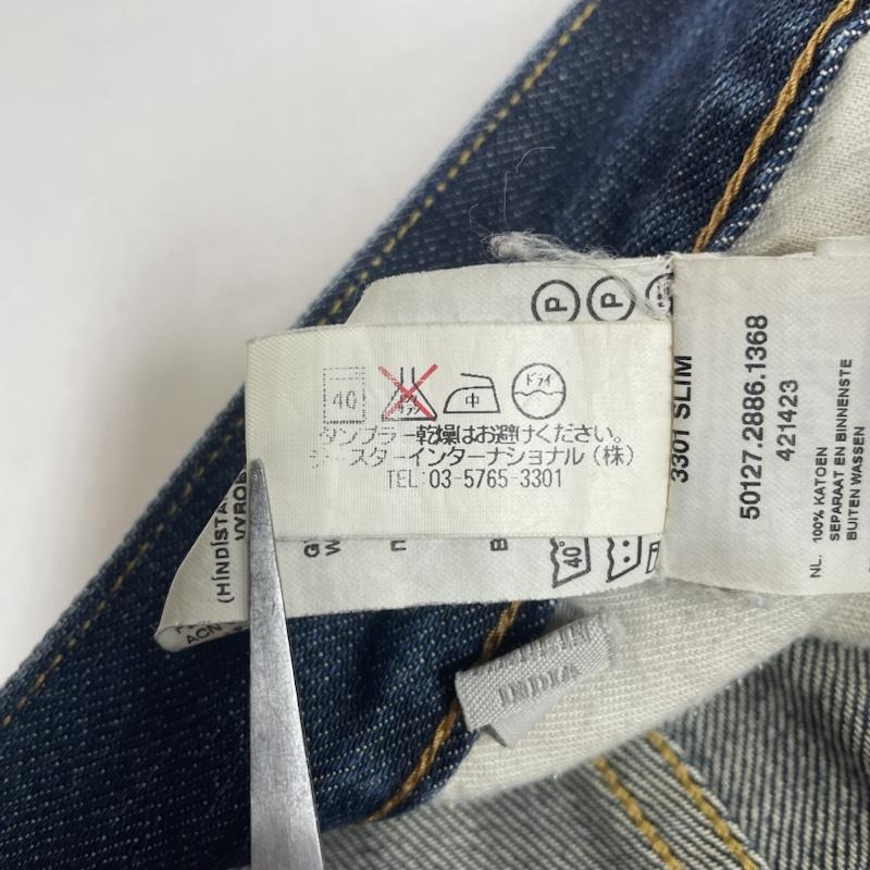 ジースターロゥ G-STAR RAW パンツ デニム、ジーンズ 3301 ストレート ジーンズ デニム テーパード ストレッチ ボタンフライ 501210282 28インチ ロゴ、文字 X 刺繍 インディゴ / インディゴ / Indigo メンズ USED 古着 中古 50100961