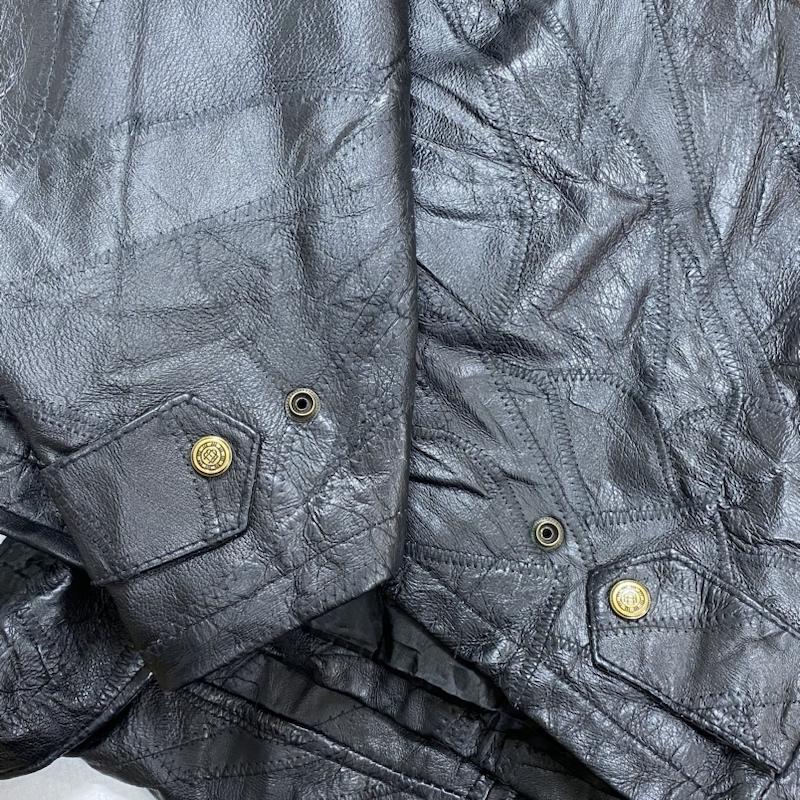 レザー レザー ジャケット、上着 レザージャケット LeWORLD Fine Leathers パッチワーク ツギハギ レザージャケット 革ジャン シングル ライダース 本革 BLK XL XL 無地 黒 / ブラック / black メンズ USED 古着 中古 50101051