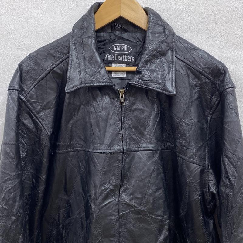 レザー レザー ジャケット、上着 レザージャケット LeWORLD Fine Leathers パッチワーク ツギハギ レザージャケット 革ジャン シングル ライダース 本革 BLK XL XL 無地 黒 / ブラック / black メンズ USED 古着 中古 50101051