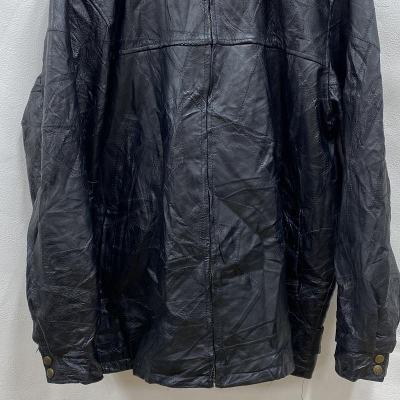 レザー レザー ジャケット、上着 レザージャケット LeWORLD Fine Leathers パッチワーク ツギハギ レザージャケット 革ジャン シングル ライダース 本革 BLK XL XL 無地 黒 / ブラック / black メンズ USED 古着 中古 50101051