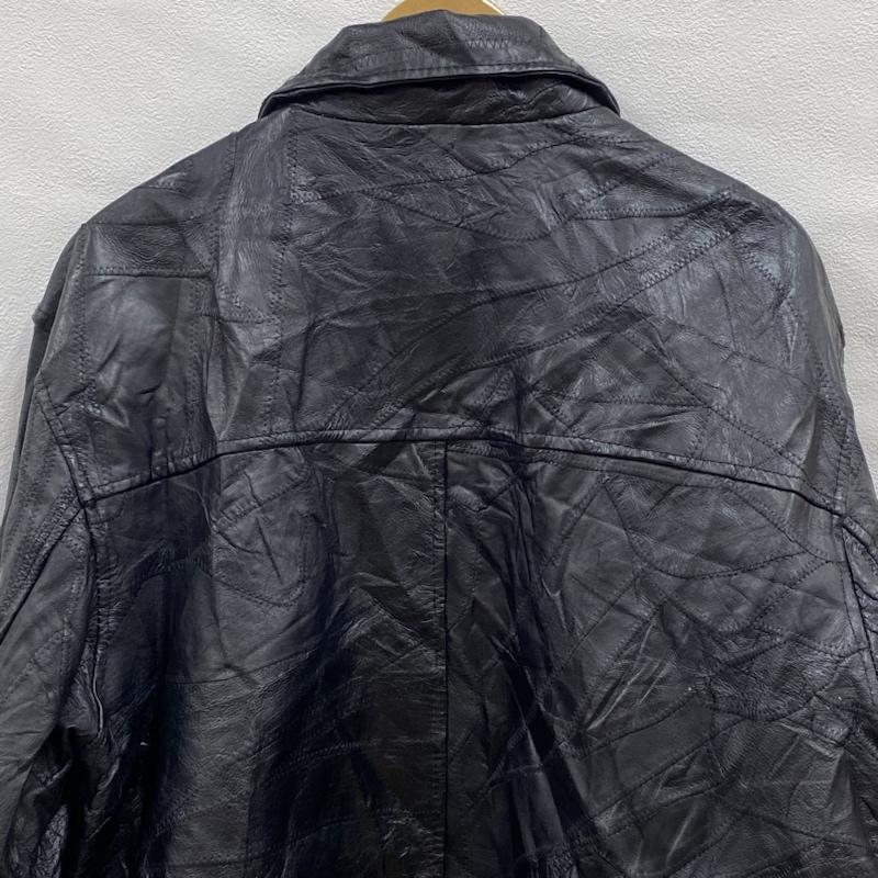 レザー レザー ジャケット、上着 レザージャケット LeWORLD Fine Leathers パッチワーク ツギハギ レザージャケット 革ジャン シングル ライダース 本革 BLK XL XL 無地 黒 / ブラック / black メンズ USED 古着 中古 50101051