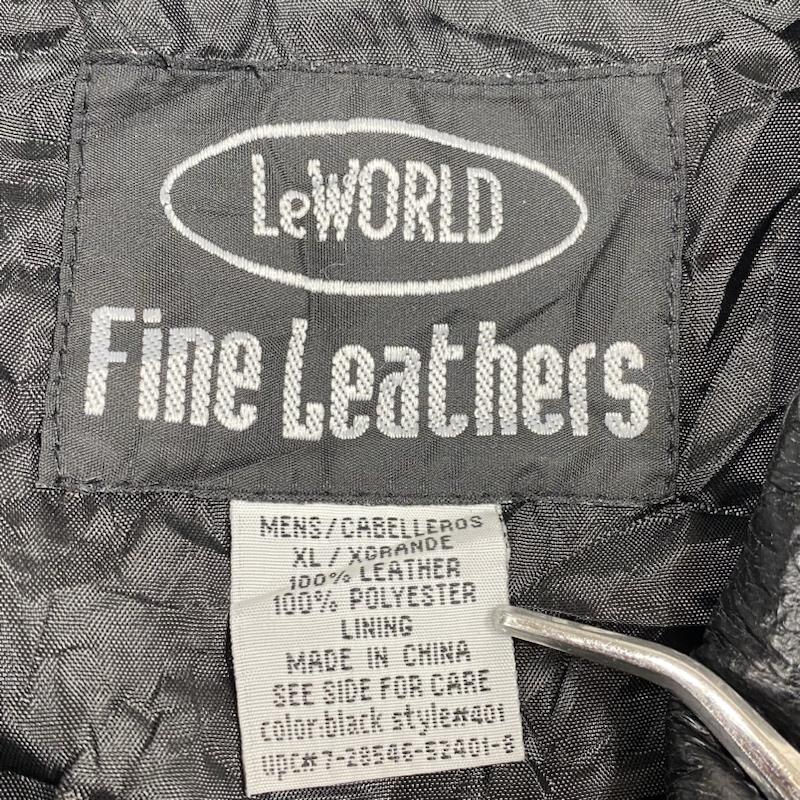 レザー レザー ジャケット、上着 レザージャケット LeWORLD Fine Leathers パッチワーク ツギハギ レザージャケット 革ジャン シングル ライダース 本革 BLK XL XL 無地 黒 / ブラック / black メンズ USED 古着 中古 50101051