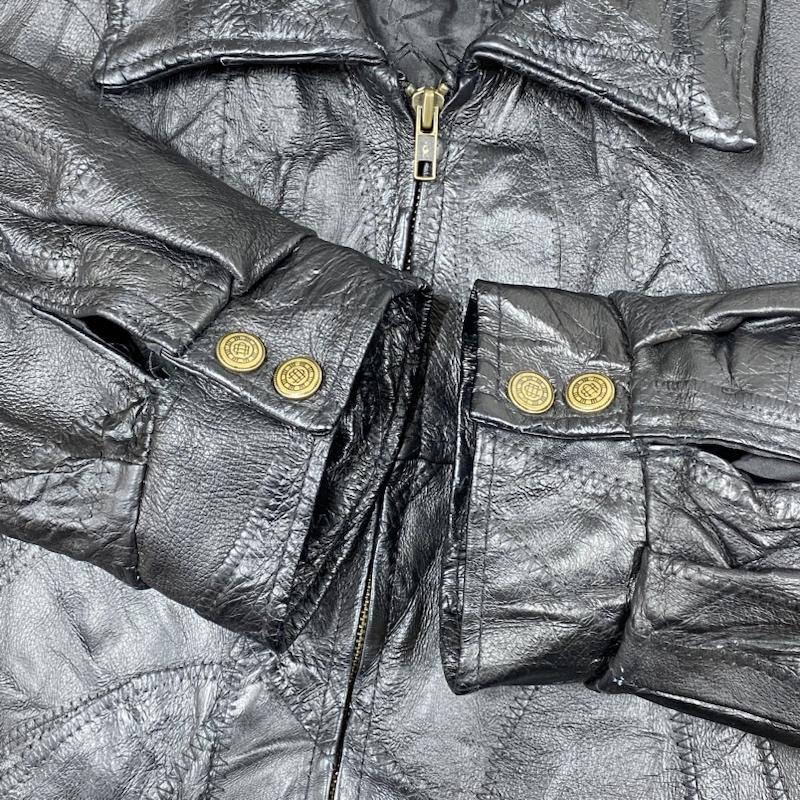 レザー レザー ジャケット、上着 レザージャケット LeWORLD Fine Leathers パッチワーク ツギハギ レザージャケット 革ジャン シングル ライダース 本革 BLK XL XL 無地 黒 / ブラック / black メンズ USED 古着 中古 50101051