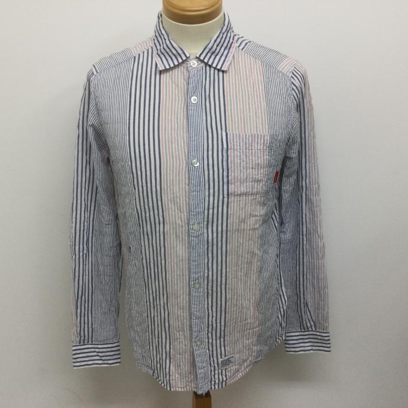 ダブルタップス WTAPS シャツ、ブラウス 長袖 121SPDT-SHM03 SPREAD LONG SLEEVE SHIRT コットン ストライプ 長袖シャツ 専用袋付き S ストライプ 白 / ホワイト / white X インディゴ / インディゴ / Indigo X 赤 / レッド / red メンズ USED 古着 中古 50103138