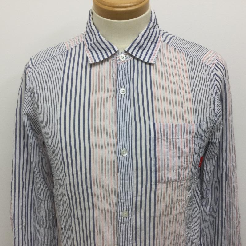 ダブルタップス WTAPS シャツ、ブラウス 長袖 121SPDT-SHM03 SPREAD LONG SLEEVE SHIRT コットン ストライプ 長袖シャツ 専用袋付き S ストライプ 白 / ホワイト / white X インディゴ / インディゴ / Indigo X 赤 / レッド / red メンズ USED 古着 中古 50103138